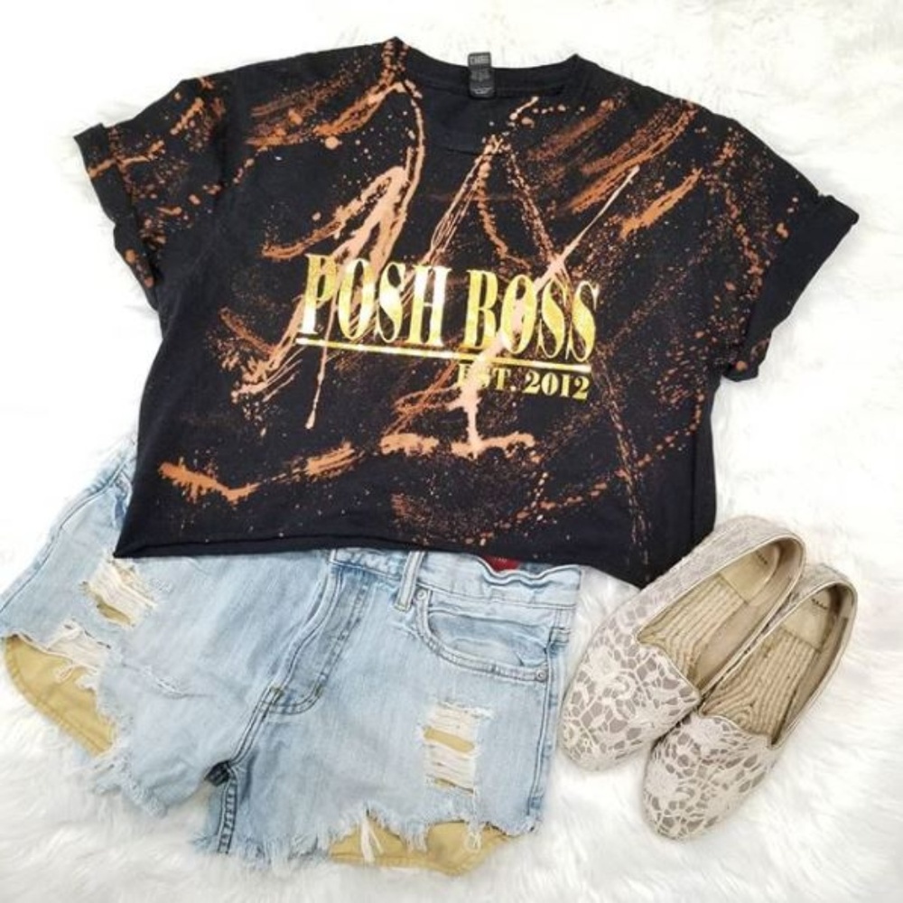 POSH BOSS EST. (PERSONALIZED YR) MARBLED CROP TOP